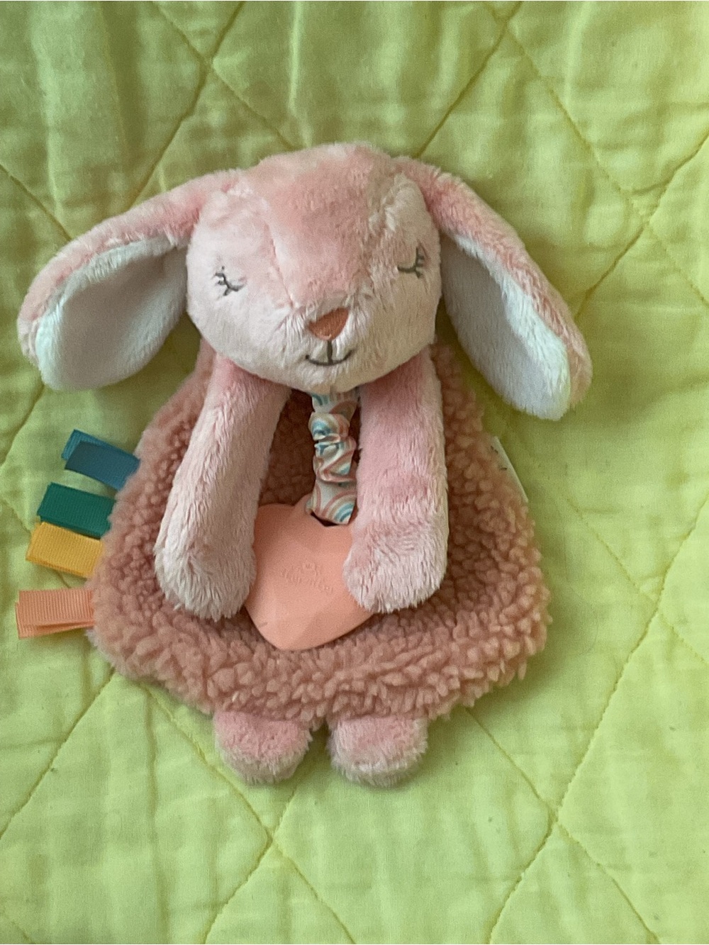 ITZY RITZY Plush Pink SHERPA Bunny Comforter Toy with Teether CRINKLES SOUND
